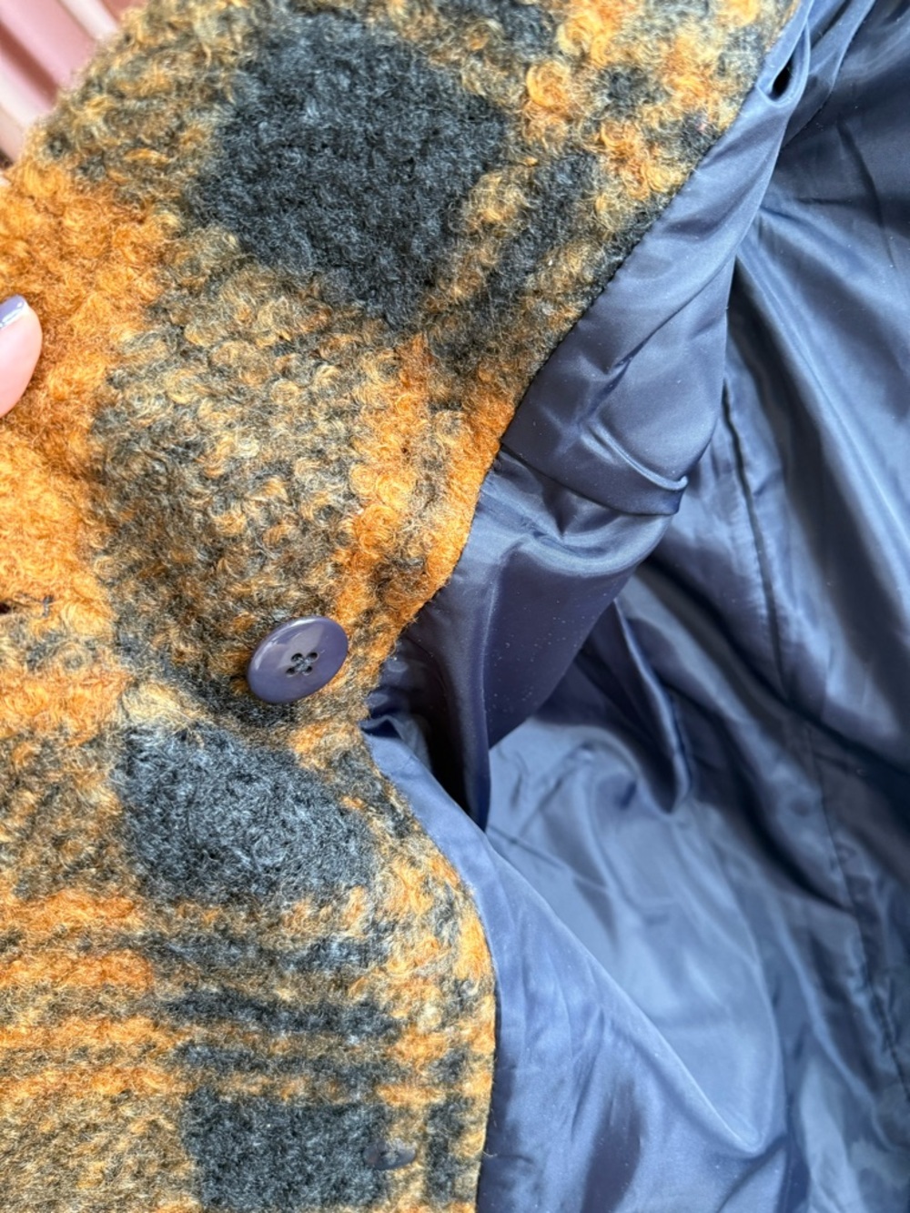 Plaid Double-Breasted Pea Coat in Burnt Caramel and Navy - Picture 10 of 13